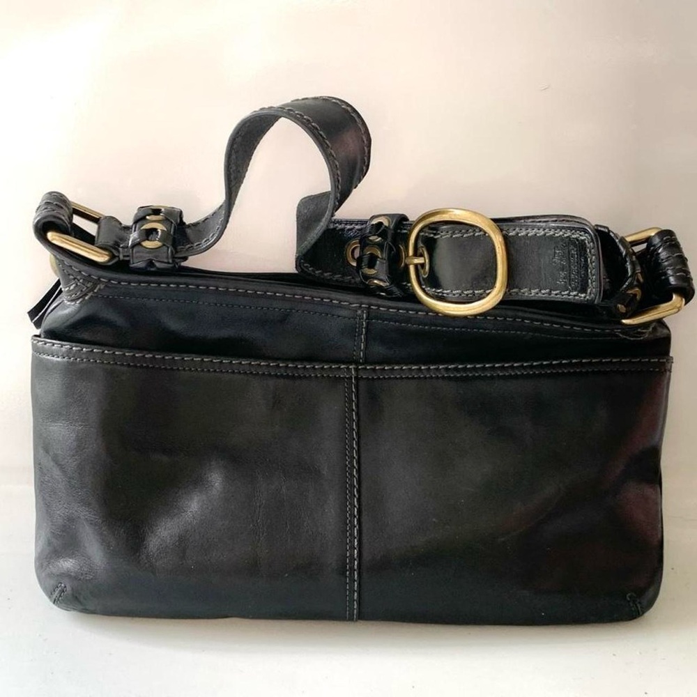Coach black Bleecker shoulder bag with Tattersall Lining